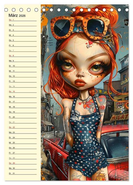Produktbild: Rockabilly. Strange Comic-Kunst Girls im 50er-Jahre Stil (Tischkalender 2026 DIN A5 hoch), CALVENDO Monatskalender
