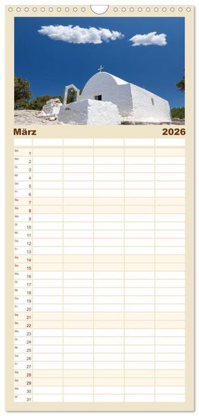 Produktbild: Familienplaner 2026 - Rhodos und Symi mit 5 Spalten (Wandkalender, 21 x 45 cm) CALVENDO