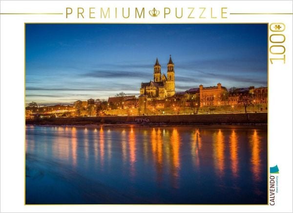 Produktbild: CALVENDO Puzzle Magdeburg und die Elbe bei Nacht | 1000 Teile Lege-Gr&ouml;&szlig;e 64x48cm Foto-Puzzle f&uuml;r gl&uuml;ckliche Stunden