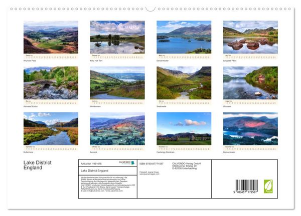 Produktbild: Lake District England (hochwertiger Premium Wandkalender 2026 DIN A2 quer), Kunstdruck in Hochglanz