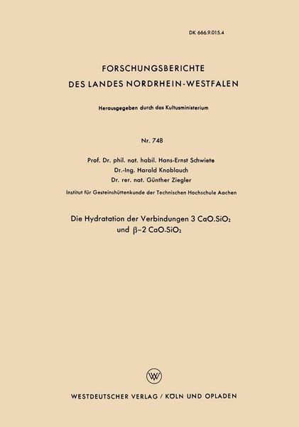 Produktbild: Die Hydratation der Verbindungen 3 CaO.SiO2 und &szlig;-2 CaO.SiO2