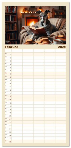 Produktbild: Familienplaner 2026 - Funny Greyhounds - Windhunde mal anders mit 5 Spalten (Wandkalender, 21 x 45 cm) CALVENDO