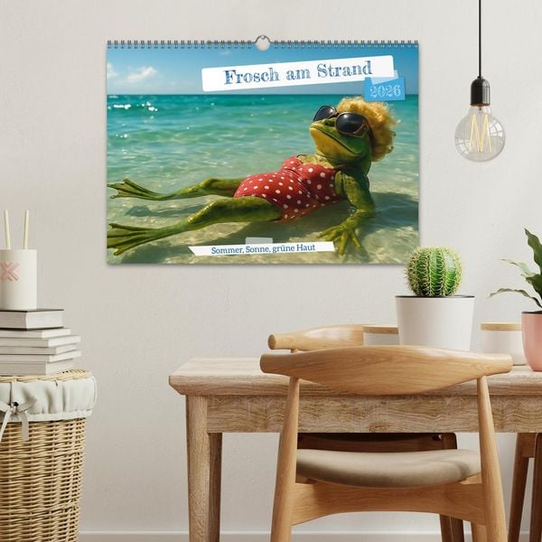 Produktbild: Frosch am Strand - Sommer, Sonne, gr&uuml;ne Haut (Wandkalender 2026 DIN A3 quer), CALVENDO Monatskalender