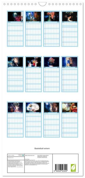 Produktbild: Familienplaner 2026 - Basketball extrem mit 5 Spalten (Wandkalender, 21 x 45 cm) CALVENDO