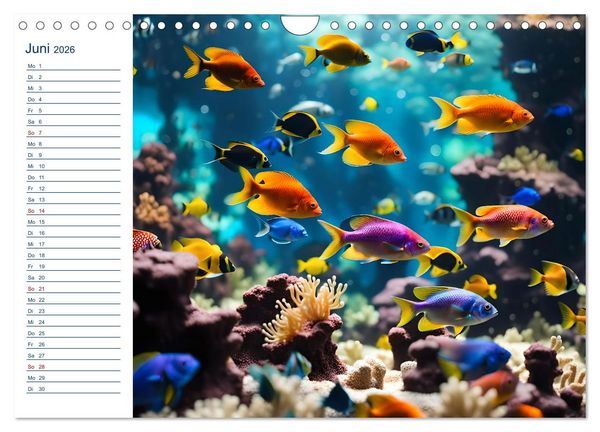Produktbild: Aquarienzauber - Bunte KI Unterwasserwelten (Wandkalender 2026 DIN A4 quer), CALVENDO Monatskalender