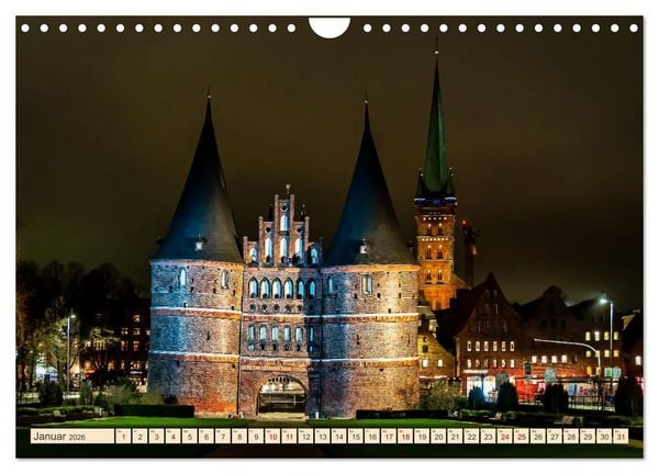 Produktbild: L&uuml;beck bei Nacht (Wandkalender 2026 DIN A4 quer), CALVENDO Monatskalender