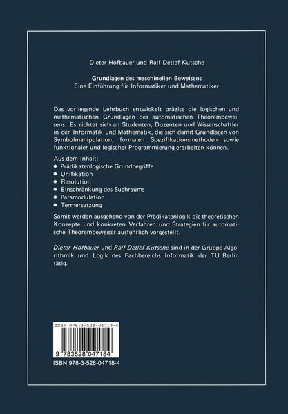 Produktbild: Grundlagen des maschinellen Beweisens