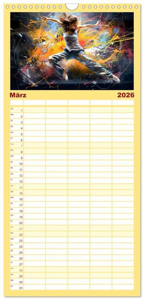 Produktbild: Familienplaner 2026 - Color Dance Art mit 5 Spalten (Wandkalender, 21 x 45 cm) CALVENDO