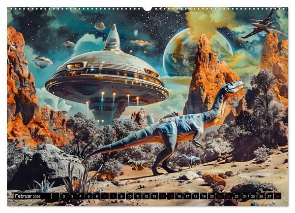 Produktbild: Dinosaurier Sci-Fi - Kampf der Urzeitgiganten im Weltall (Wandkalender 2026 DIN A2 quer), CALVENDO Monatskalender