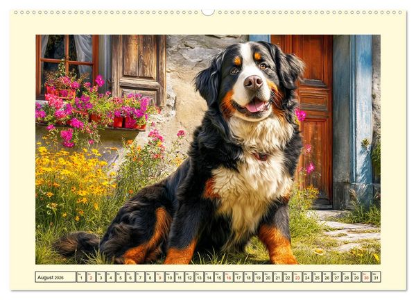 Produktbild: Berner Sennenhund. Sanfte Seelen zwischen Alpengl&uuml;ck und Abenteuerlust (hochwertiger Premium Wandkalender 2026 DIN A2 quer), Kunstdruck in Hochglanz