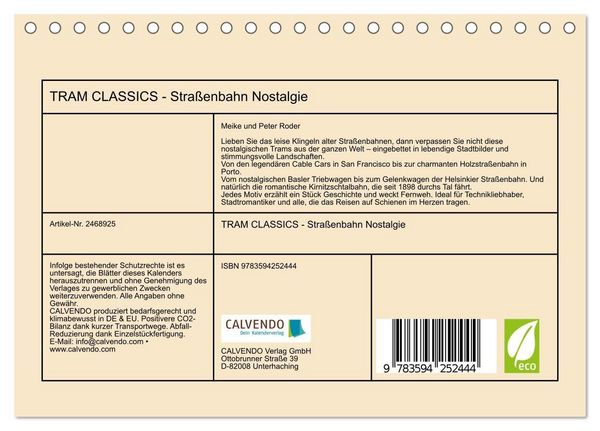 Produktbild: TRAM CLASSICS - Stra&szlig;enbahn Nostalgie (Tischkalender 2027 DIN A5 quer), CALVENDO Monatskalender