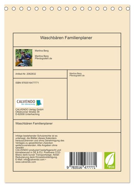 Produktbild: Waschb&auml;ren Familienplaner (Tischkalender 2026 DIN A5 hoch), CALVENDO Monatskalender