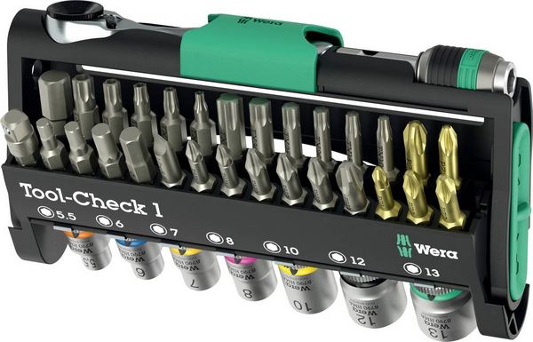 Produktbild: Wera Tool-Check 1 05049050001 Bit-Set 32teilig Schlitz, Kreuzschlitz Phillips, Kreuzschlitz Pozidriv, Innen-Sechskant, Innen-TORX