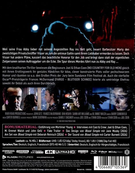 Produktbild: Blood Simple &ndash; Eine m&ouml;rderische Nacht - Steelbook (4K-UHD+Blu-ray)