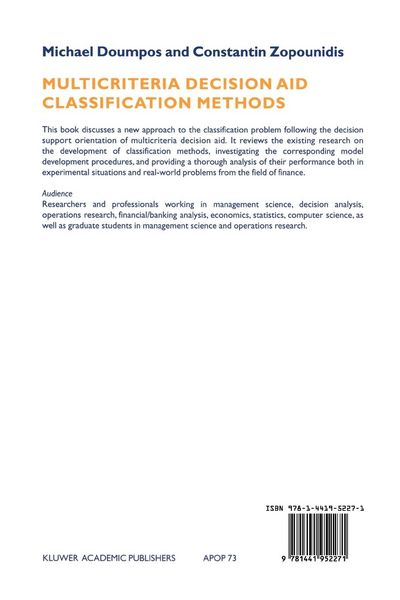 Produktbild: Multicriteria Decision Aid Classification Methods