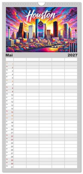 Produktbild: Familienplaner 2027 - Stadtansichten der USA in Tusche mit 5 Spalten (Wandkalender, 21 x 45 cm) CALVENDO
