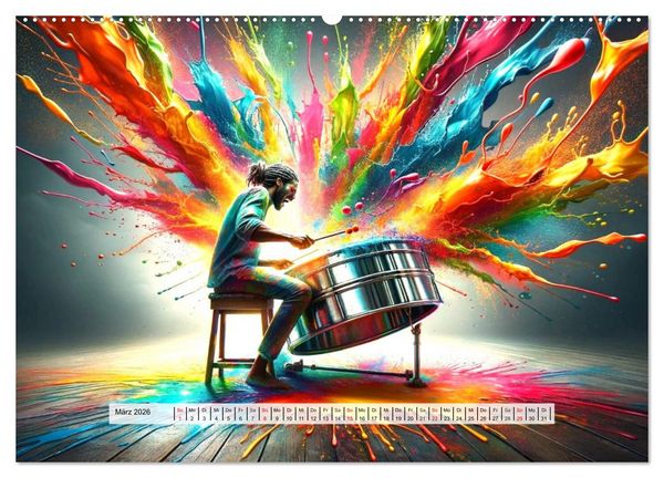 Produktbild: Drummer - Color Splash Rhythms: Trommelschl&auml;ge und Farbexplosionen (Wandkalender 2026 DIN A2 quer), CALVENDO Monatskalender