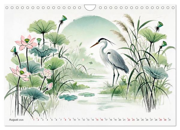 Produktbild: Federleicht - Vogelwelt im Stile asiatischer Tuschmalerei (Wandkalender 2026 DIN A4 quer), CALVENDO Monatskalender