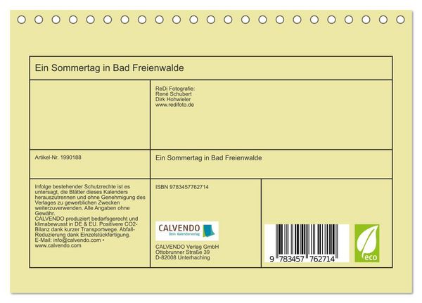 Produktbild: Ein Sommertag in Bad Freienwalde (Tischkalender 2026 DIN A5 quer), CALVENDO Monatskalender