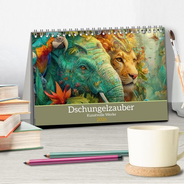 Produktbild: Dschungelzauber - Kunstvolle Werke (Tischkalender 2026 DIN A5 quer), CALVENDO Monatskalender