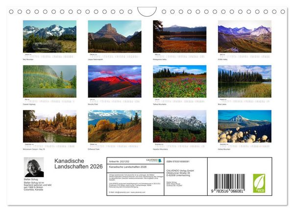 Produktbild: Kanadische Landschaften 2026 (Wandkalender 2026 DIN A4 quer), CALVENDO Monatskalender