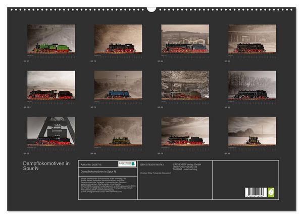 Produktbild: Dampflokomotiven in Spur N (Wandkalender 2026 DIN A2 quer), CALVENDO Monatskalender