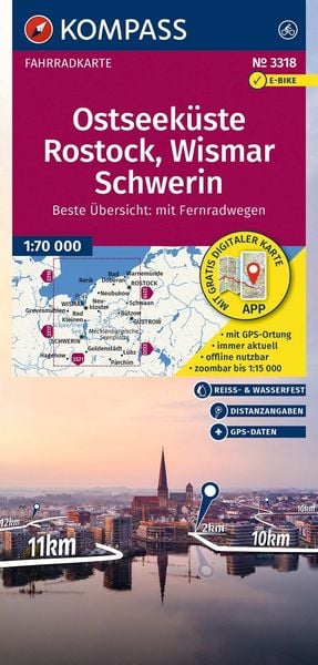 Produktbild: KOMPASS Fahrradkarte 3318 Ostseek&uuml;ste, Rostock, Wismar, Schwerin 1:70.000