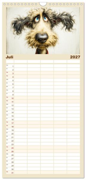 Produktbild: Familienplaner 2027 - Karikatur trifft Hund. Ein Blick auf charmante Vierbeiner mit 5 Spalten (Wandkalender, 21 x 45 cm) CALVENDO