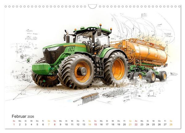 Produktbild: Traktoren - Design und Power Studien in Gr&uuml;n (Wandkalender 2026 DIN A3 quer), CALVENDO Monatskalender