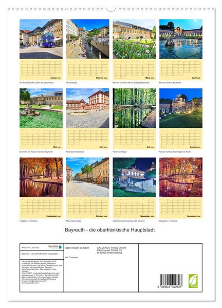 Produktbild: Bayreuth - die oberfr&auml;nkische Hauptstadt (hochwertiger Premium Wandkalender 2026 DIN A2 hoch), Kunstdruck in Hochglanz