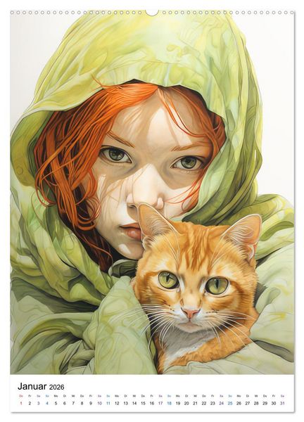 Produktbild: Katzenliebe Kunstbilder (hochwertiger Premium Wandkalender 2026 DIN A2 hoch), Kunstdruck in Hochglanz