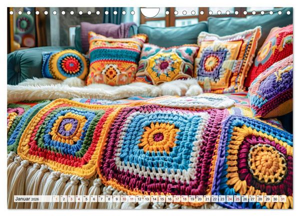 Produktbild: Granny Square Kunst - Ein Jahr voller kreativer H&auml;kelideen (Wandkalender 2026 DIN A4 quer), CALVENDO Monatskalender