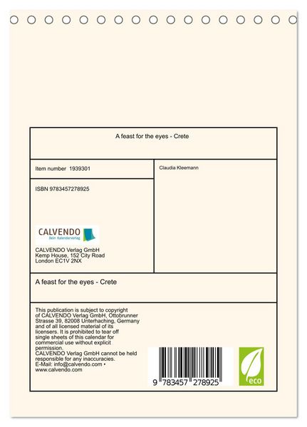 Produktbild: A feast for the eyes - Crete (Desk Calendar 2026 DIN A5 portrait), CALVENDO 12 Month DeskCalendar