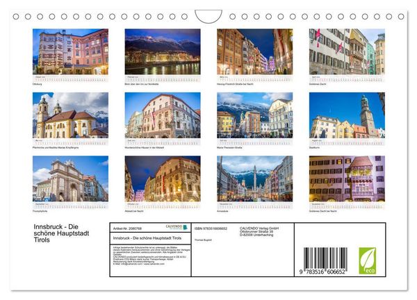 Produktbild: Innsbruck - Die sch&ouml;ne Hauptstadt Tirols (Wandkalender 2026 DIN A4 quer), CALVENDO Monatskalender