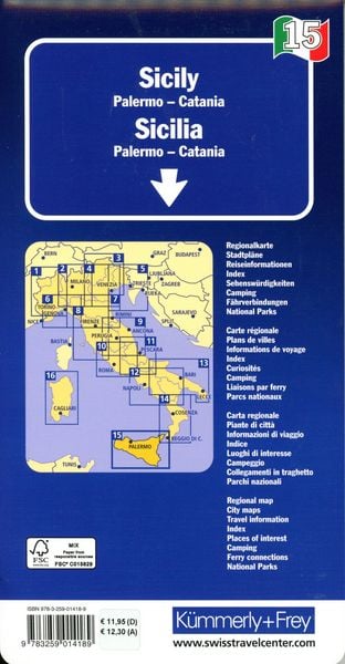 Produktbild: K&uuml;mmerly+Frey Regional-Strassenkarte 15 Sizilien 1:200.000