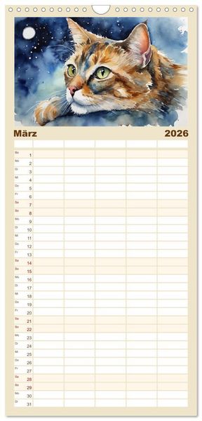 Produktbild: Familienplaner 2026 - Samtpfoten im Portrait mit 5 Spalten (Wandkalender, 21 x 45 cm) CALVENDO