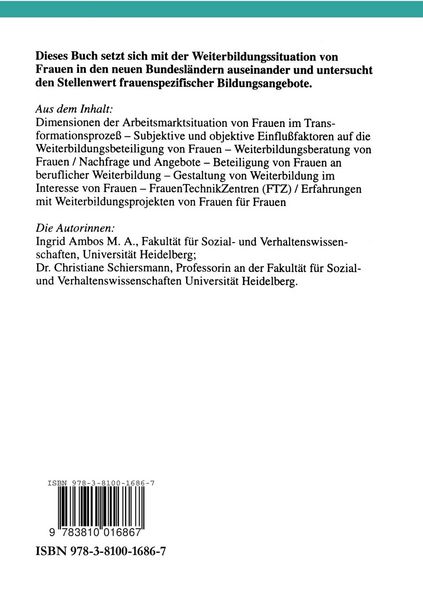 Produktbild: Weiterbildung von Frauen in den neuen Bundesl&auml;ndern