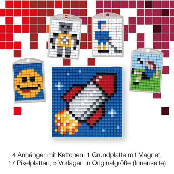 Produktbild: Pixel Bastelset 15 Smiley, Roboter, Eishockeyspieler, Fu&szlig;ballspieler, Rakete