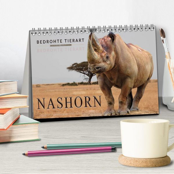 Produktbild: Bedrohte Tierart - Nashorn (Tischkalender 2026 DIN A5 quer), CALVENDO Monatskalender