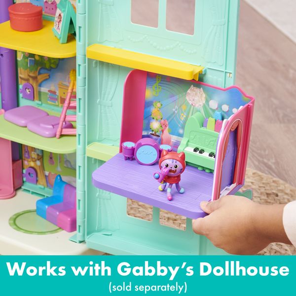 Produktbild: Gabby&lsquo;s Dollhouse Deluxe Raum, Groovy Music Room, Musikzimmer mit DJ Katzenminze (engl. DJ Catnip), M&ouml;belst&uuml;cken und thematischem Zubeh&ouml;r