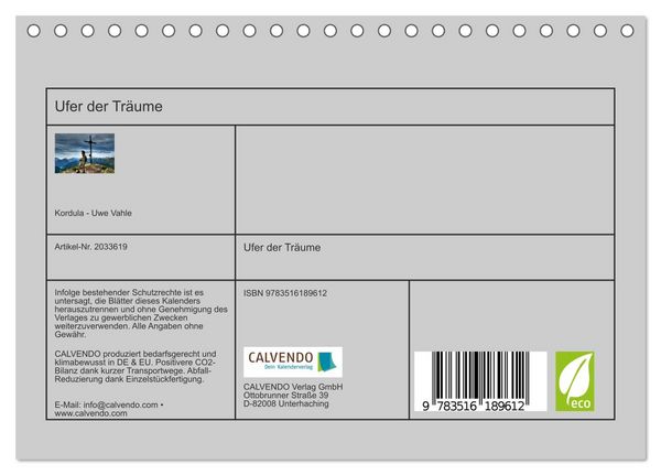 Produktbild: Ufer der Tr&auml;ume (Tischkalender 2026 DIN A5 quer), CALVENDO Monatskalender