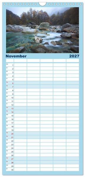 Produktbild: Familienplaner 2027 - Farben und Formen der Verzasca mit 5 Spalten (Wandkalender, 21 x 45 cm) CALVENDO