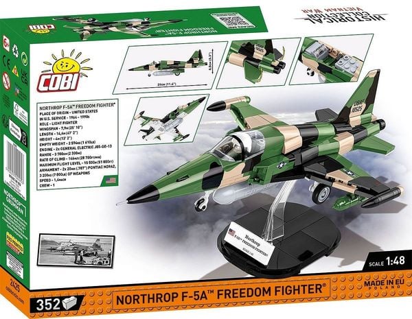 Produktbild: COBI Historical Collection 2425 - Northrop F-5A Freedom Fighter, Kampfflugzeug, Vietman War, 1:48 Bausatz, 352 Klemmbausteine/1 Figur