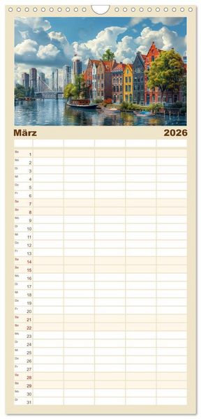 Produktbild: Familienplaner 2026 - Reisest&auml;dte Europas mit 5 Spalten (Wandkalender, 21 x 45 cm) CALVENDO