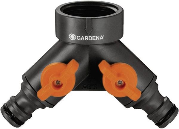 'Gardena 00940-20 Kunststoff 2-Wege-Verteiler Steckkupplung, 30,3mm (1') IG mit Regulierventil'