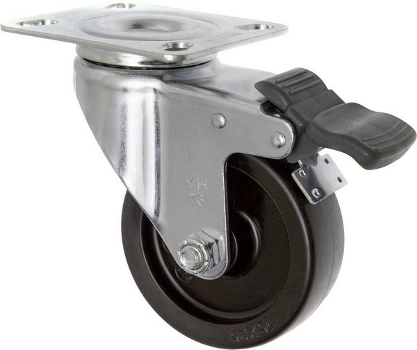 Produktbild: TOOLCRAFT TO-5137905 Lenkrolle mit Feststellbremse und Anschraubplatte 75 mm Polypropylen Tragf&auml;higkeit (max.): 70 kg