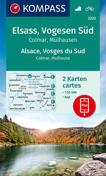 KOMPASS Wanderkarten-Set 2222 Elsass, Vogesen Süd, Alsace, Vosges du Sud, Colmar, Mülhausen, Mulhouse (2 Karten) 1:50.000