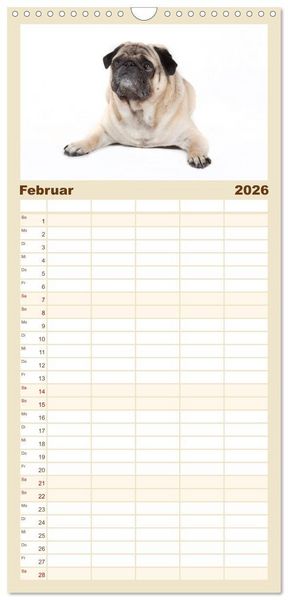 Produktbild: Familienplaner 2026 - Mops - unwiderstehlich und charmant mit 5 Spalten (Wandkalender, 21 x 45 cm) CALVENDO