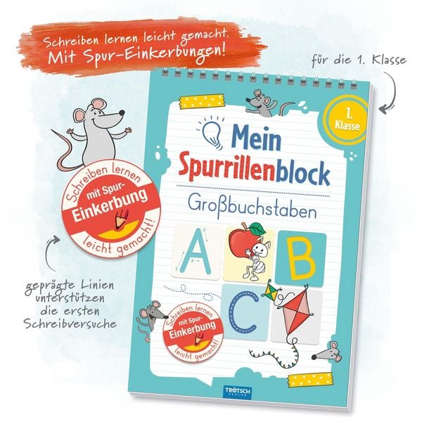 Produktbild: TR&Ouml;TSCH - Spurrillenblock "Gro&szlig;buchstaben" | &Uuml;bungsbuch mit vorgepr&auml;gten Linien zum Erlernen der Gro&szlig;buchstaben. &Uuml;bungsheft zum Buchstaben lernen, ideal f&uuml;r die Einschulung | 1. Klasse "