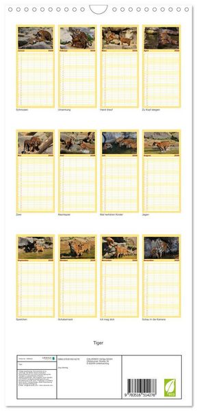 Produktbild: Familienplaner 2026 - Tiger mit 5 Spalten (Wandkalender, 21 x 45 cm) CALVENDO